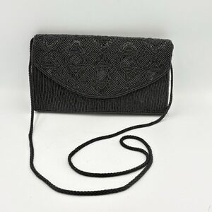 Black Beaded Evening Bag With Strap  Carla Marchi 5"x 9"  Purse Elegant Formal
